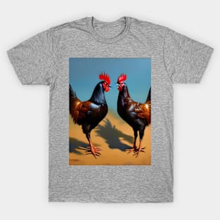 Country Roosters oil painting artwork T-Shirt